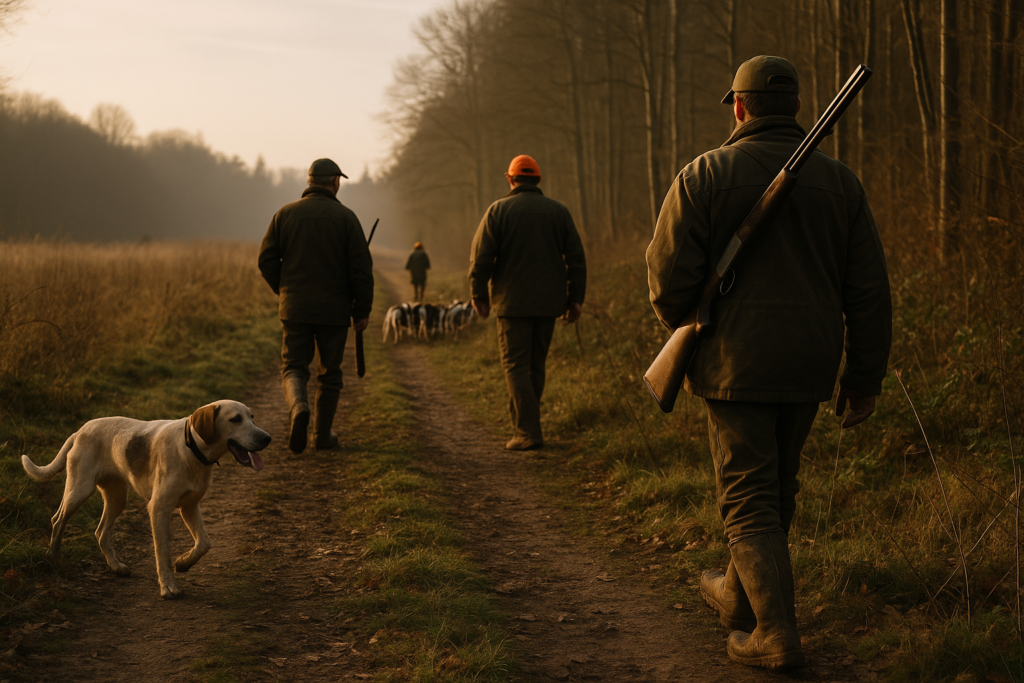 Meute de chiens courants, grand gibier en forêt de plaine — chasse de un Anglo-Français
