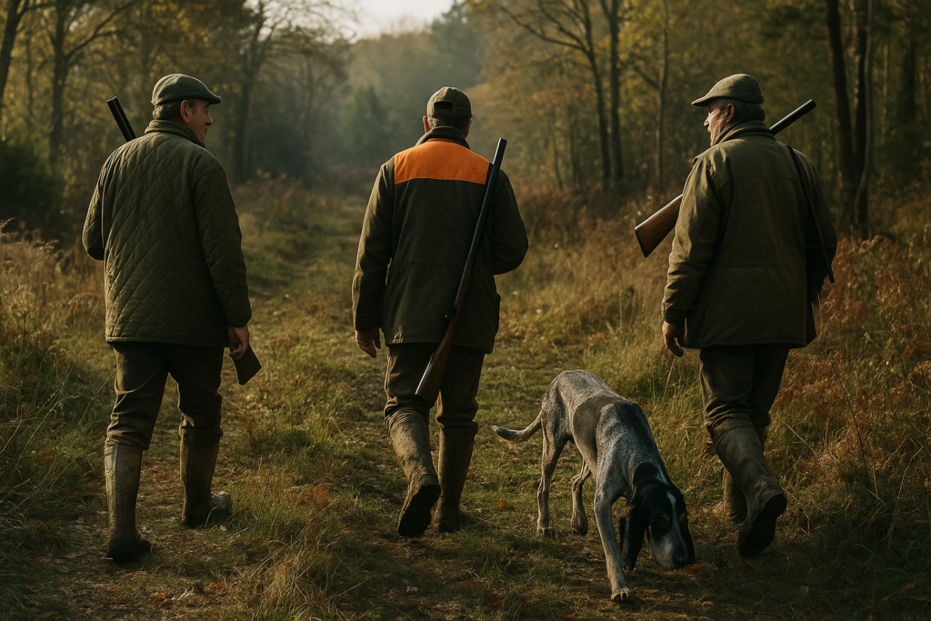 Grand chien courant à robe bleutée mouchetée, sous-bois du Sud-Ouest — chasse de un Bleu de Gascogne