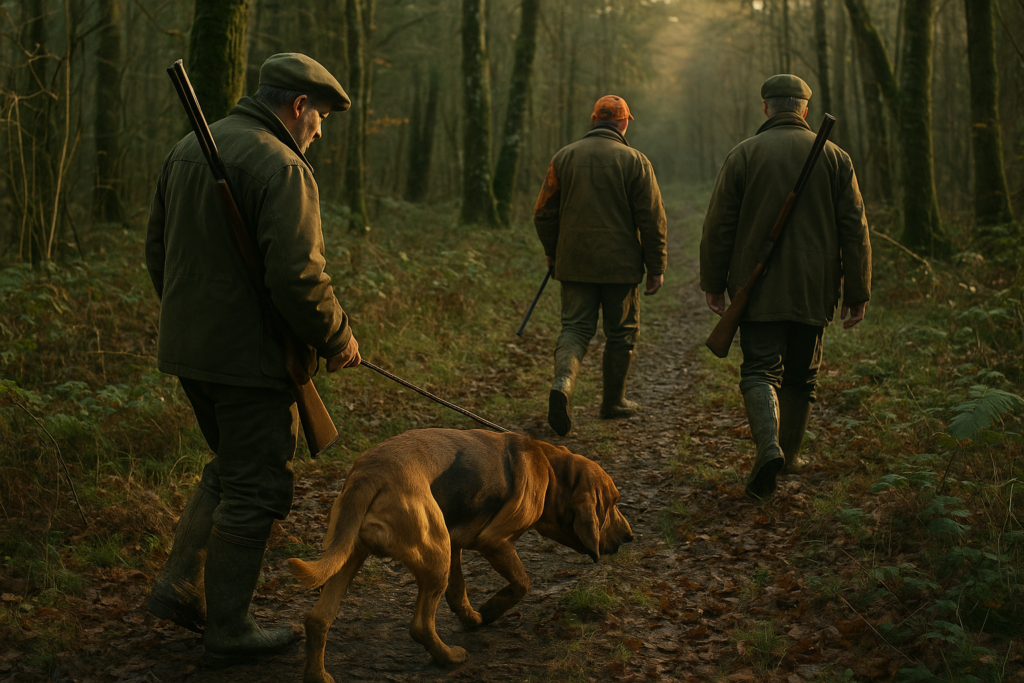 Bloodhound, chien de recherche au sang, forêt profonde — chasse de un Saint-Hubert