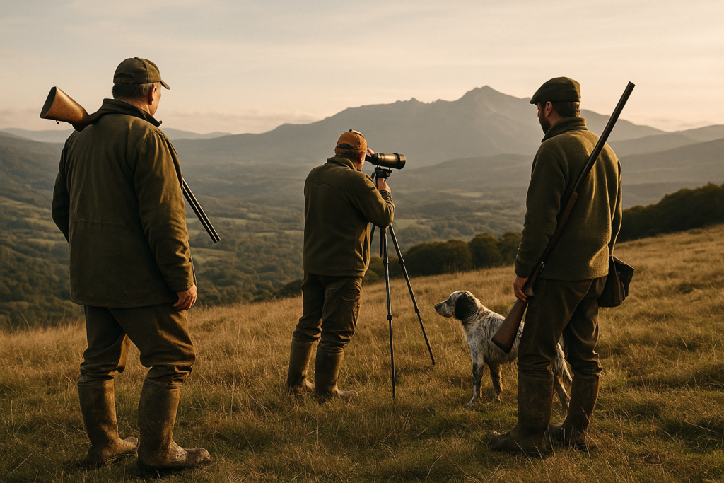 Croupe d'altitude, longue-vue, chaîne au fond — la chasse en montagne