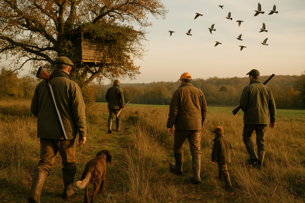 Palombière en chêne, vol de ramiers, automne du Sud-Ouest — chasse de la palombe