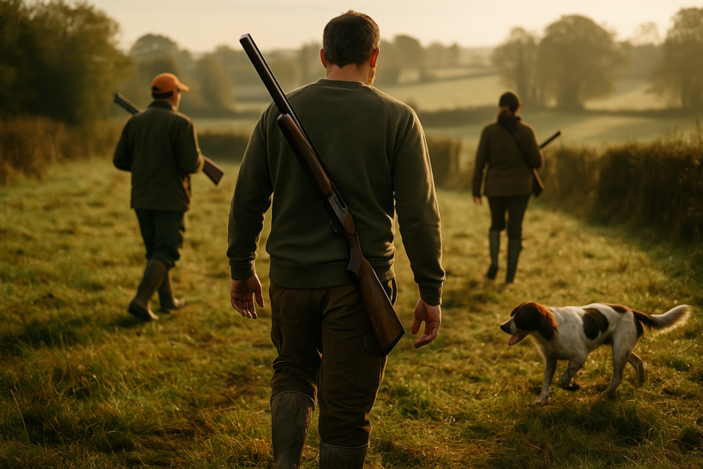Homme en sweat de chasse, matin d'automne en bocage